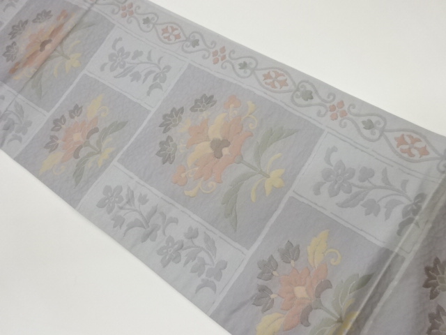 新装織物製　色紙に草花模様織出し袋帯